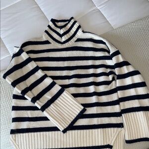 Striped Turtleneck Sweater - Navy and White